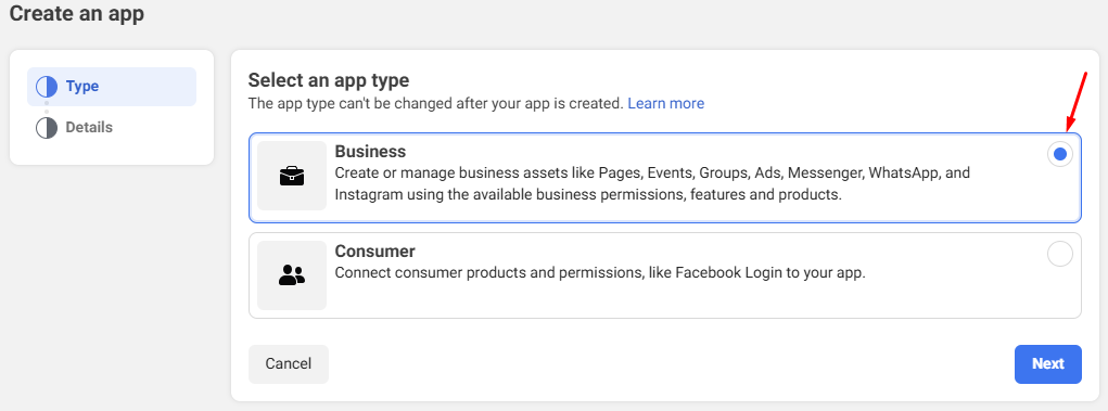choose business app type