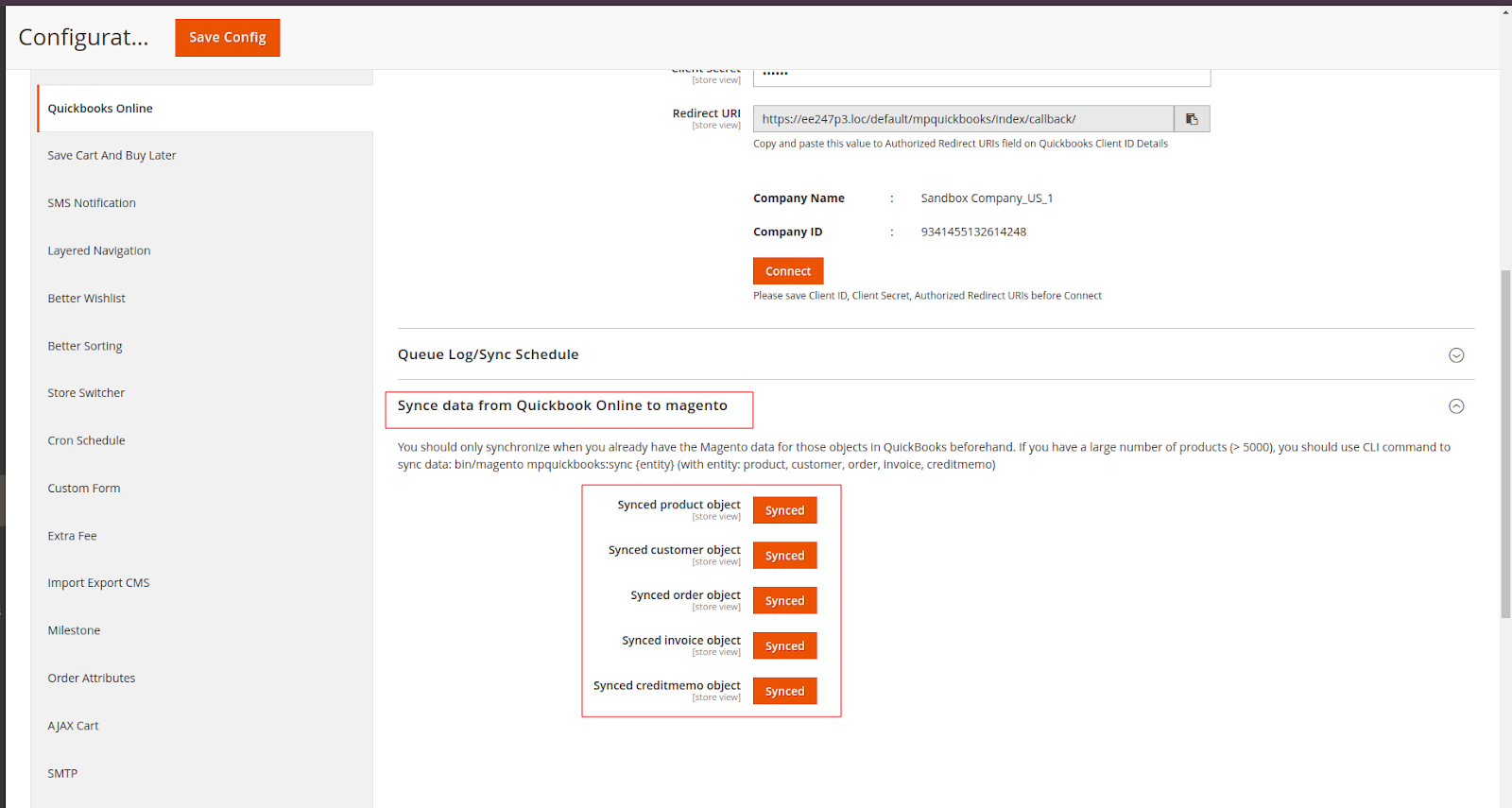 Sync data from Quickboos Online to Magento